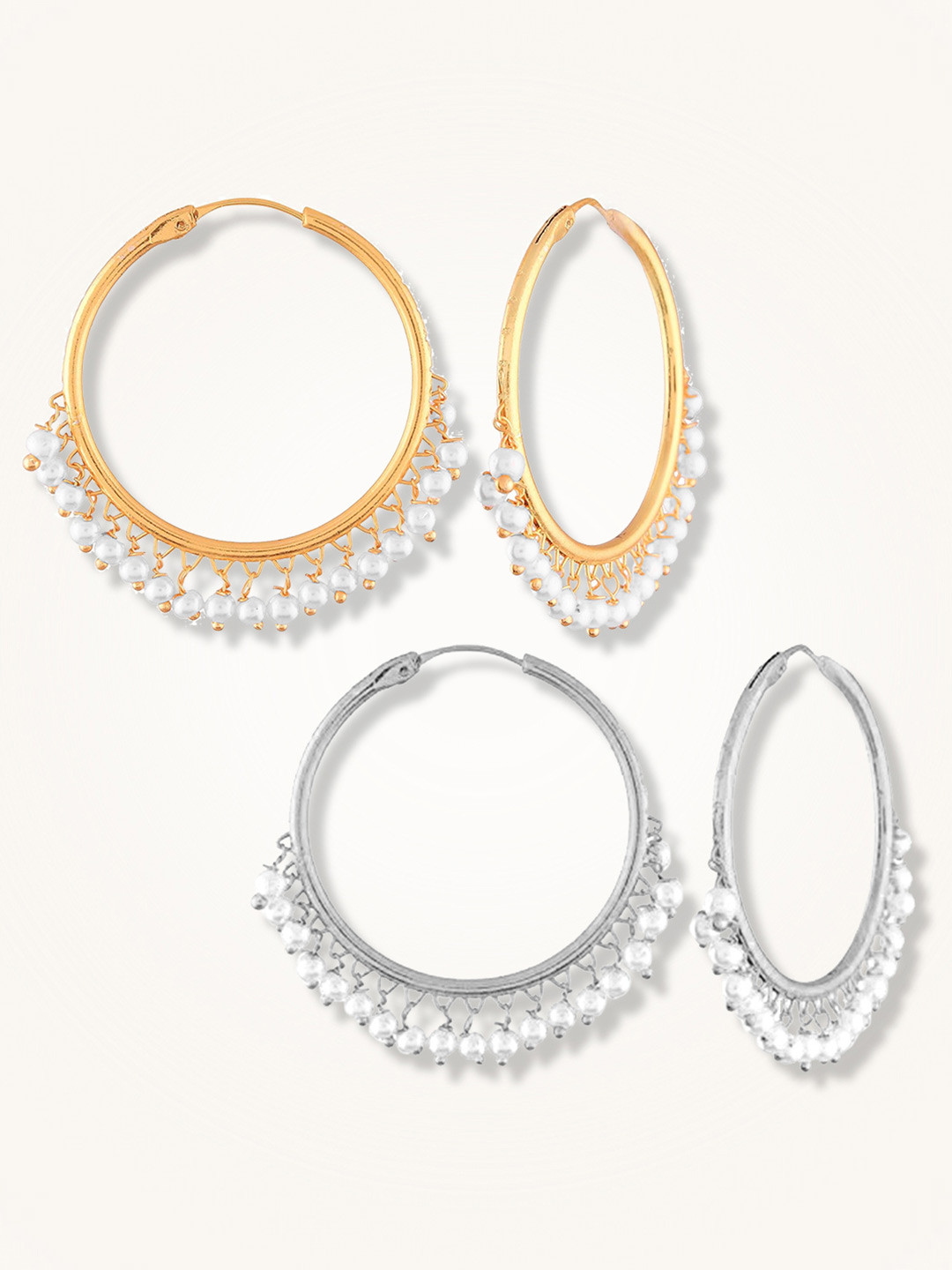 Peora Set Of 2 Gold-Plated Pearls Beaded Hoop Earrings