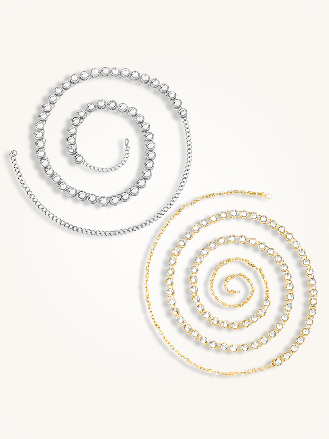 Peora Set Of 2 Silver Plated & Gold Plated Kundan Studded Waist Chain Saree Accessories