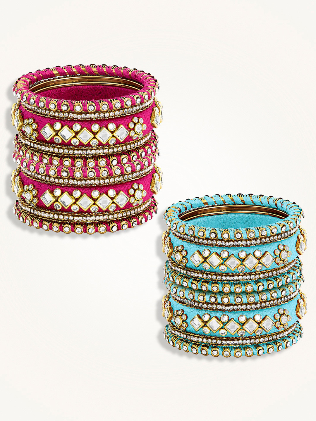 Peora Set Of 20 Gold-Plated Kundan-Studded Thread Bangles