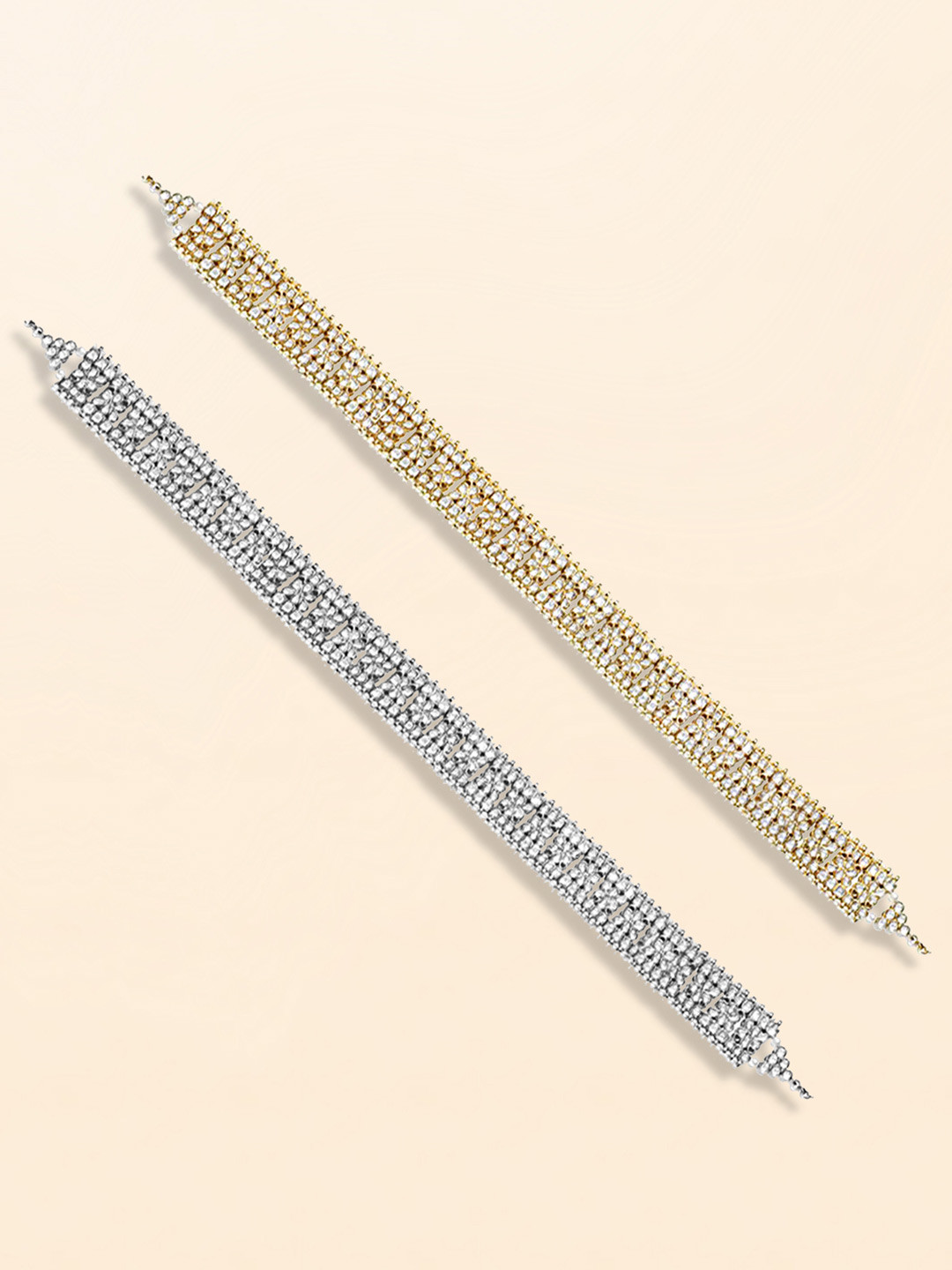 Peora Set Of 2 Gold-Plated & Silver Plated Kundan Studded Waist Chain Saree Accessories