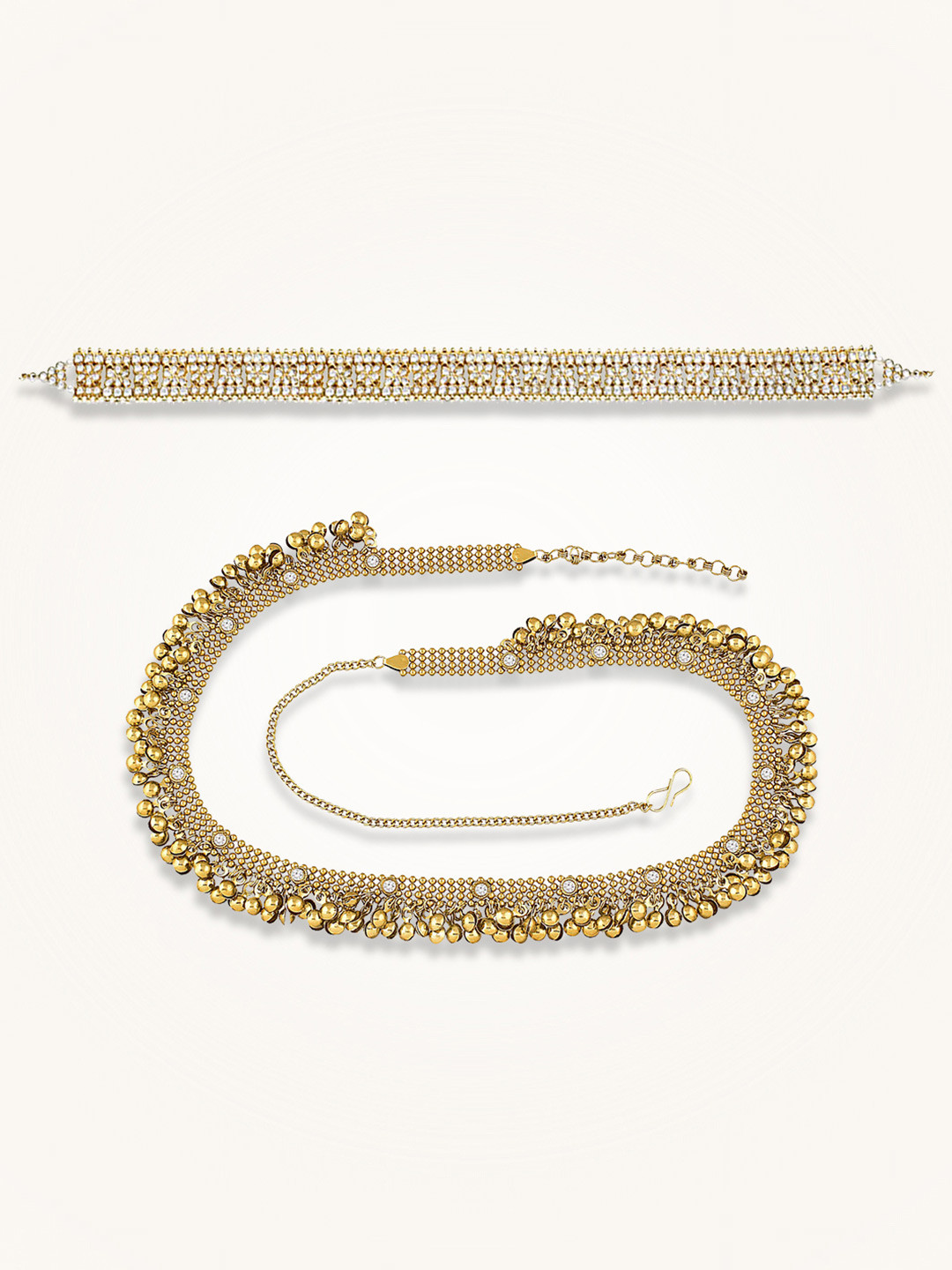 Peora Set Of 2 Silver Plated & Gold Plated Kundan Studded Waist Chain Saree Accessories