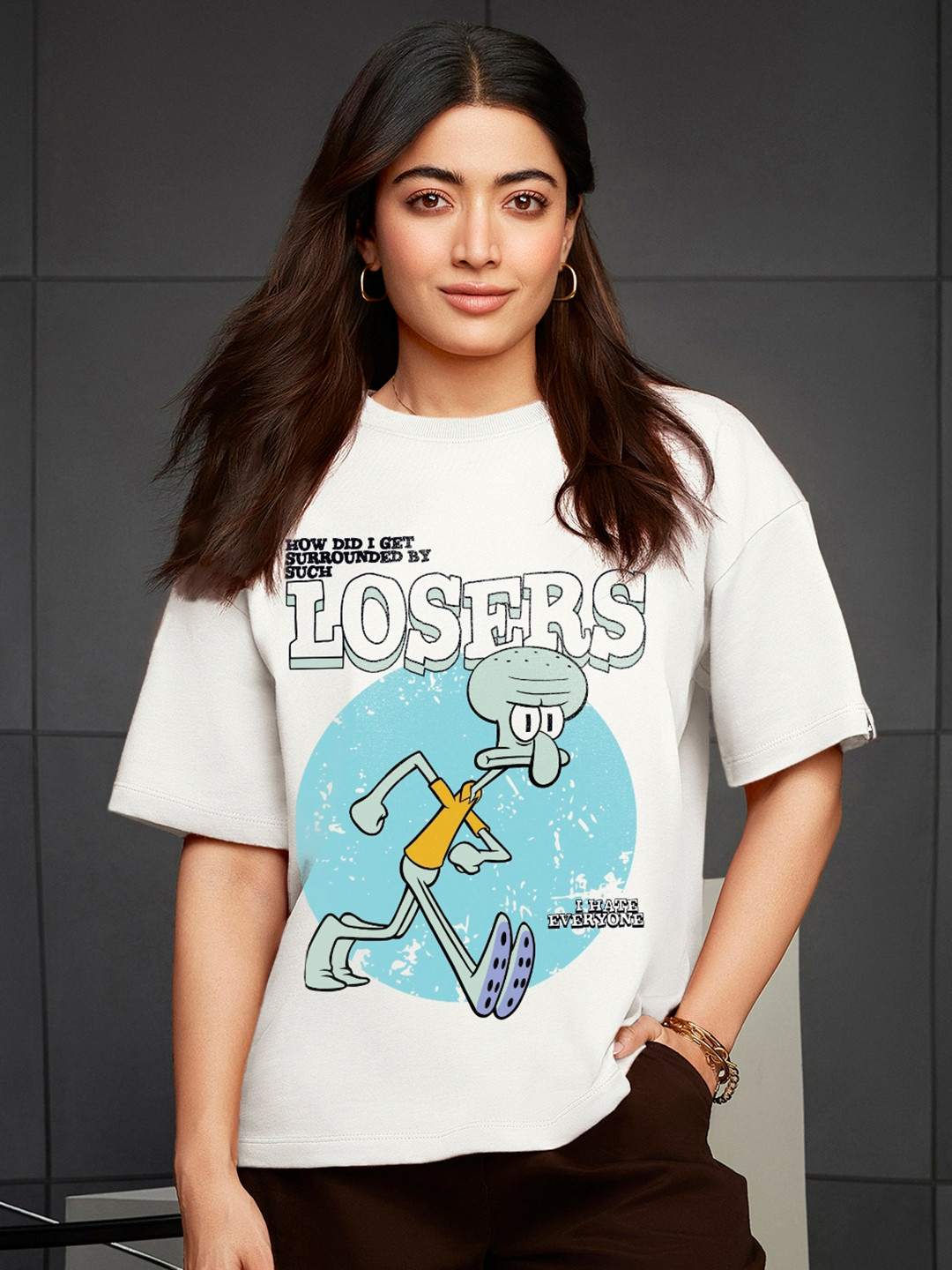 Bewakoof Women Humour Comic Oversized Spongebob T-shirt