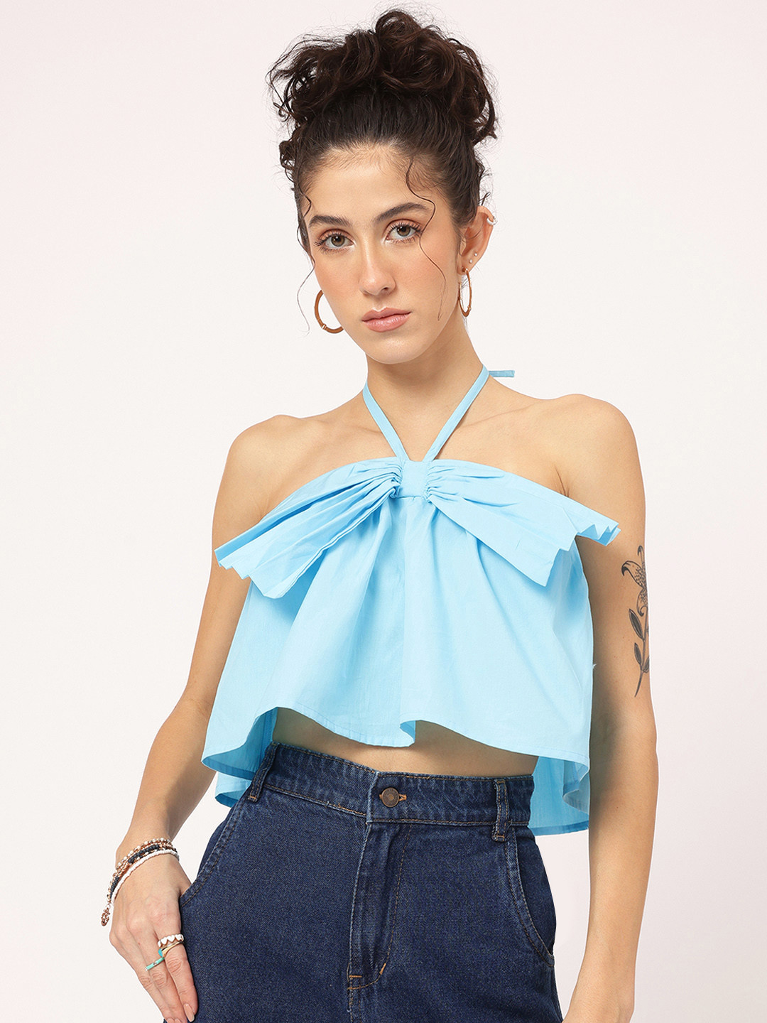DressBerry Bow-Tied Halter Neck A-Line Top