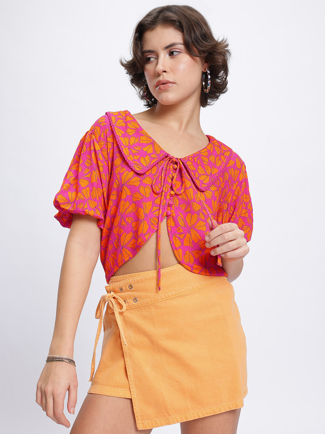 DressBerry Floral Print Above the Keyboard Shirt-Style Top