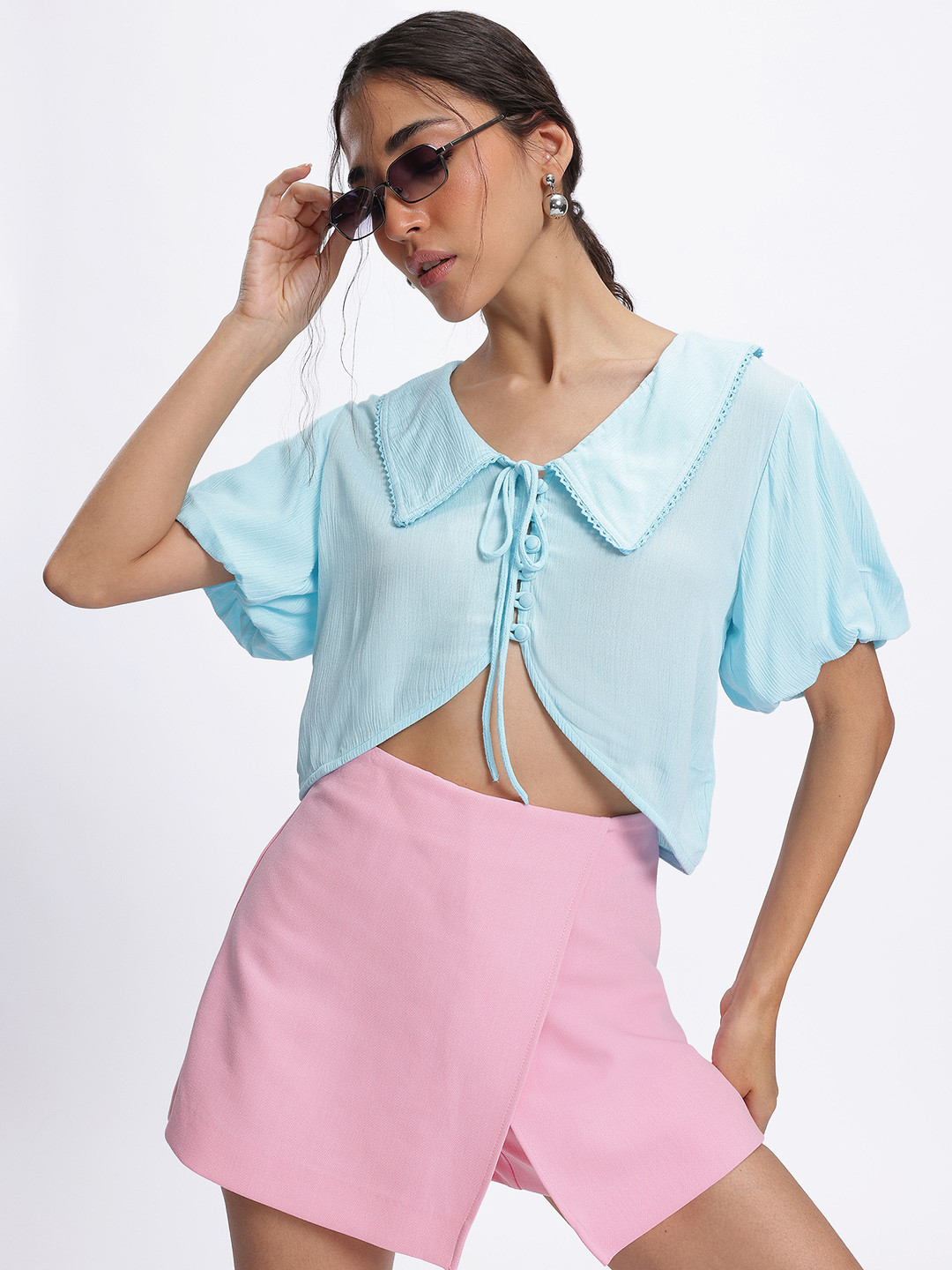 DressBerry Basual Solid Short Sleeves Shirt-Style Top