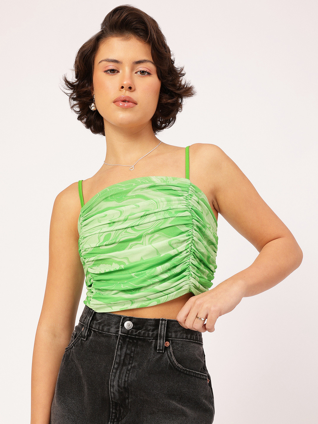 DressBerry Abstract Art Ruched & Smocked Crop Top