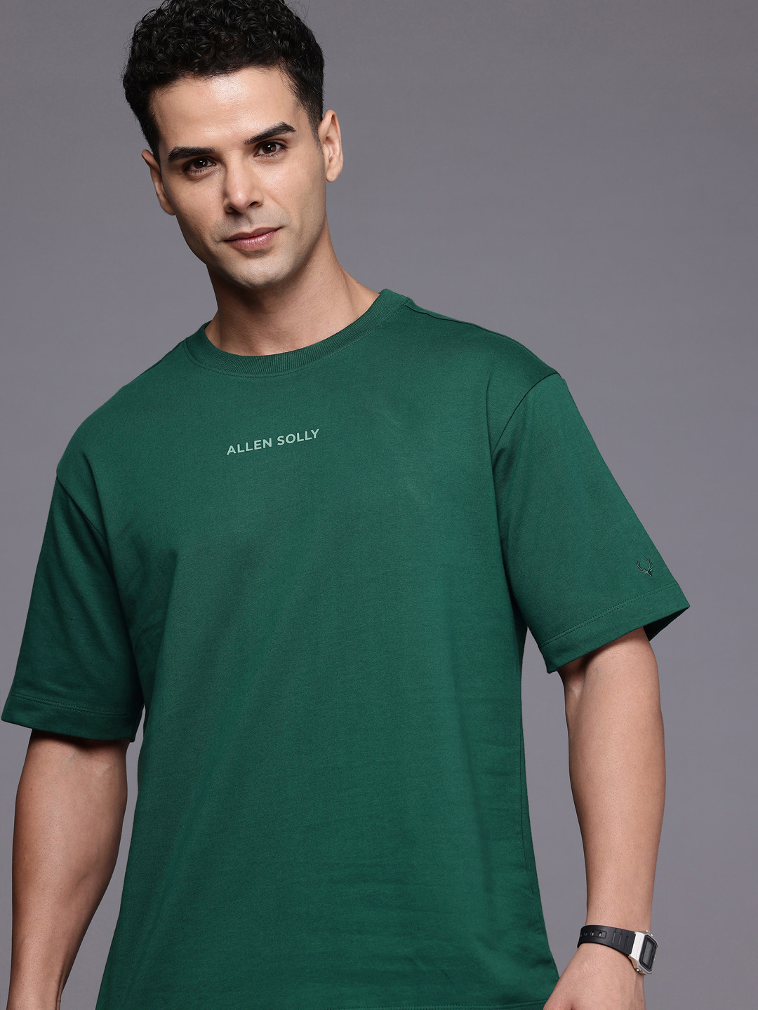Allen Solly Drop-Shoulder Sleeves Relaxed Fit Pure Cotton T-shirt