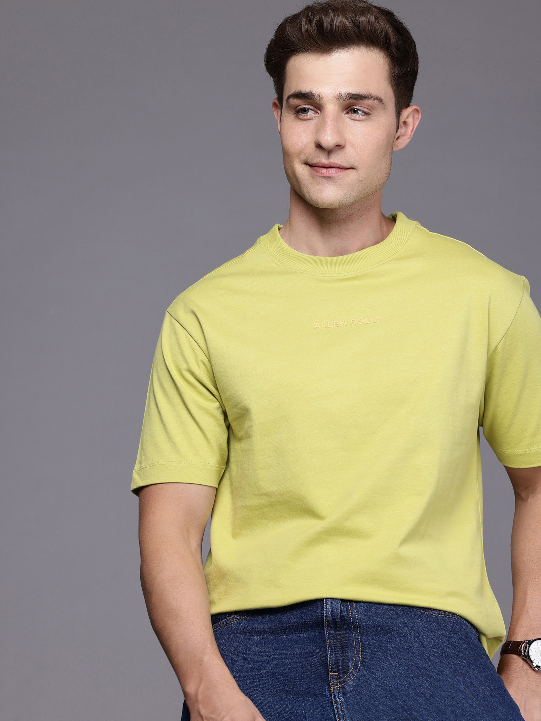 Allen Solly Drop-Shoulder Sleeves Relaxed Fit Pure Cotton T-shirt