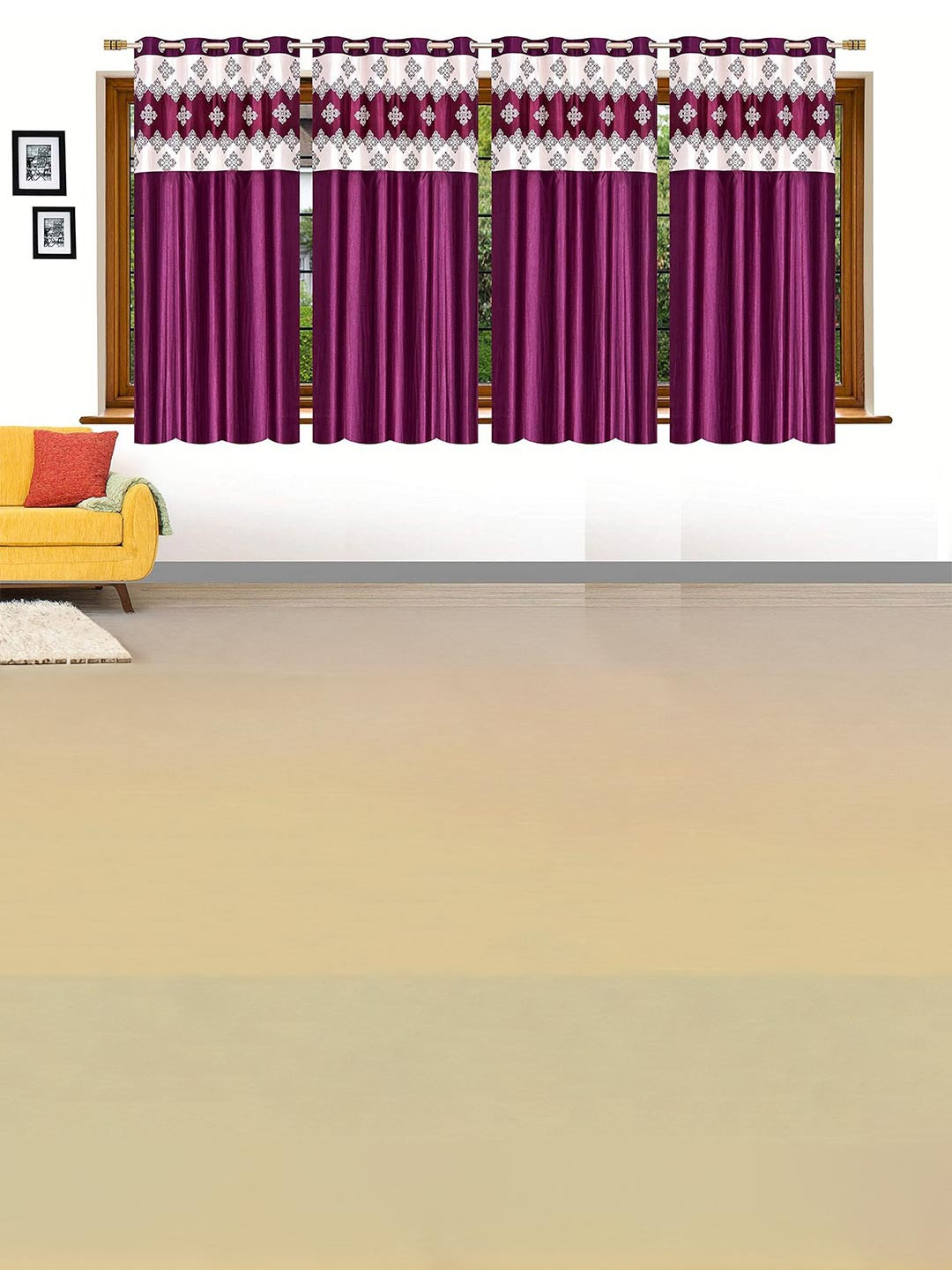 Lunar Days Purple 4 Pieces Floral Room Darkening Window Curtains