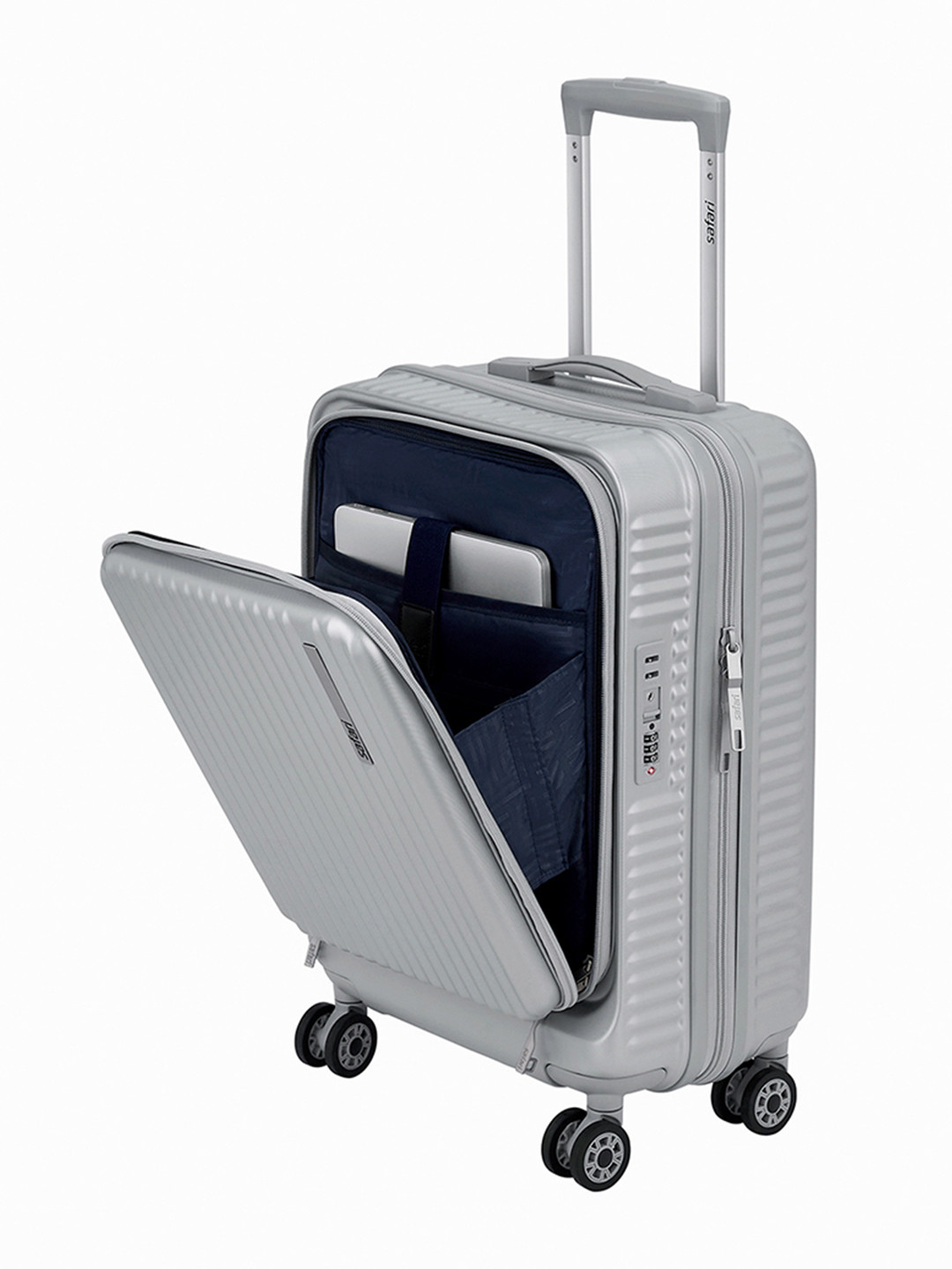 Safari Select Recoil Silver Cabin with laptop Compartment and TSA Lock Trolley Bag 55 Cm