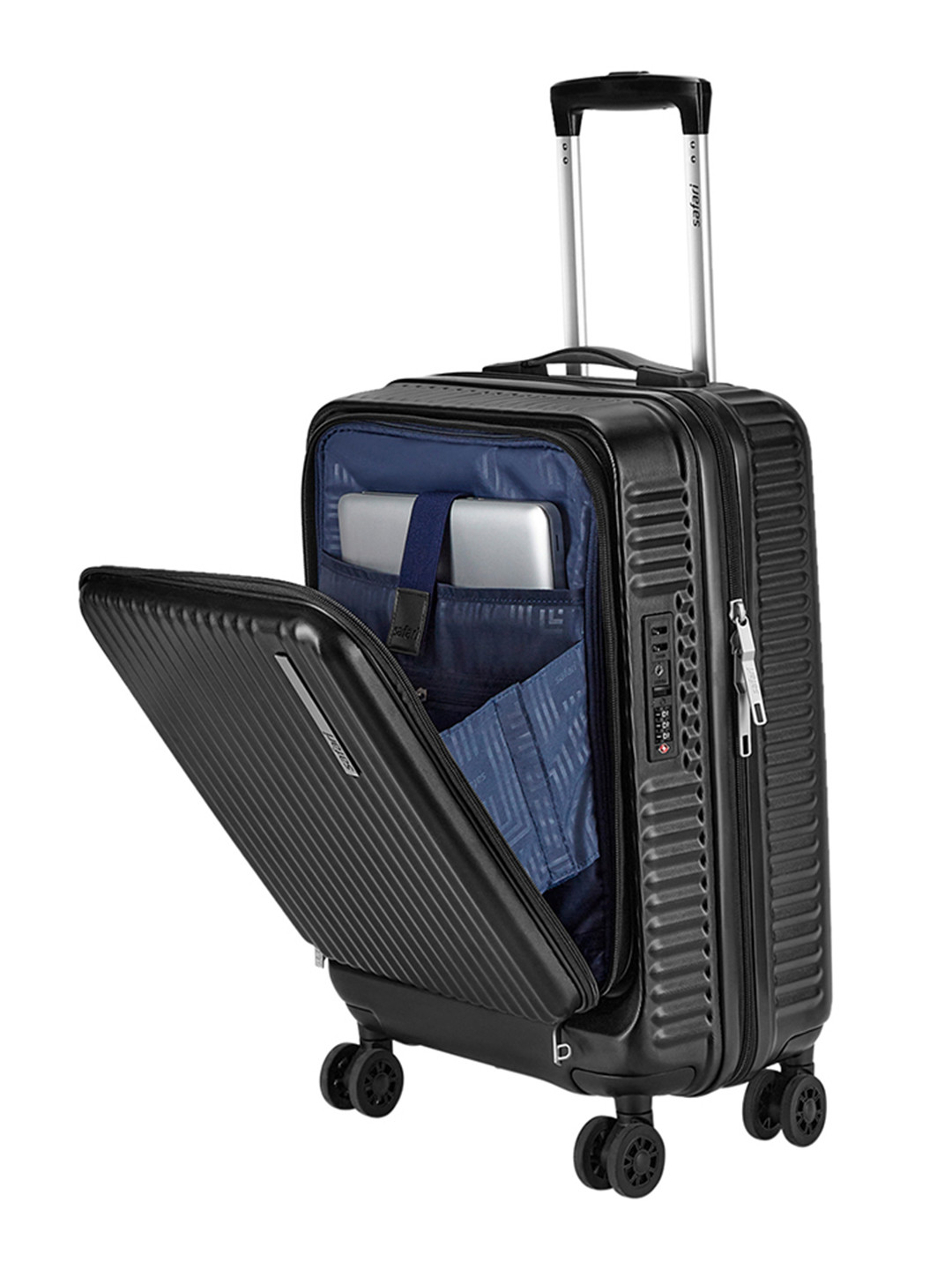 Safari Select Recoil Black Cabin with laptop Compartment and TSA Lock Trolley Bag 55 Cm