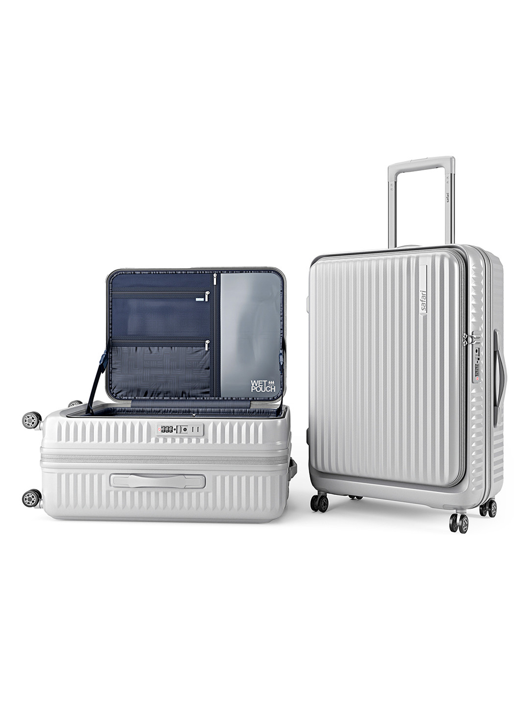 Safari Select Recoil Silver Expandable with TSA Lock Large Polycarbonate Trolley Bag