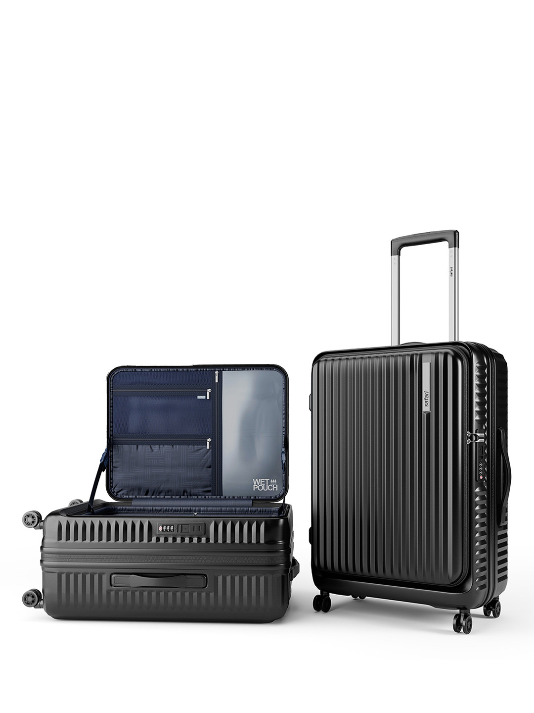 Safari Select Recoil Black Expandable with  TSA Lock Medium Polycarbonate Trolley Bag