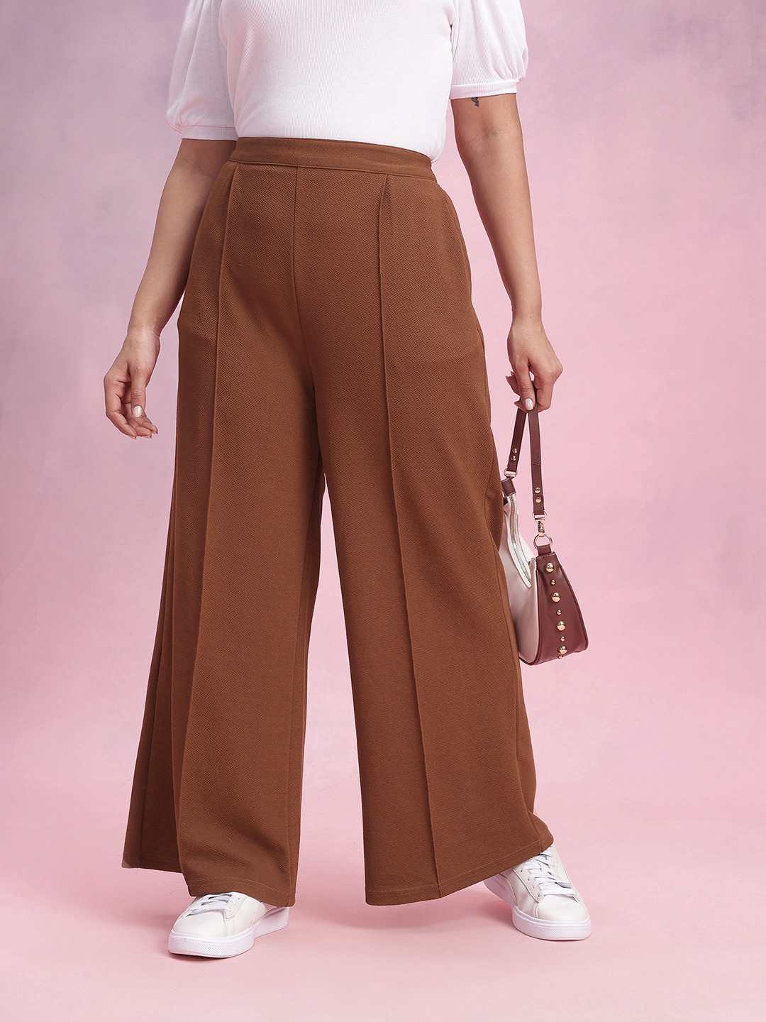 DressBerry Curve Women Textured Trousers With Front Seam