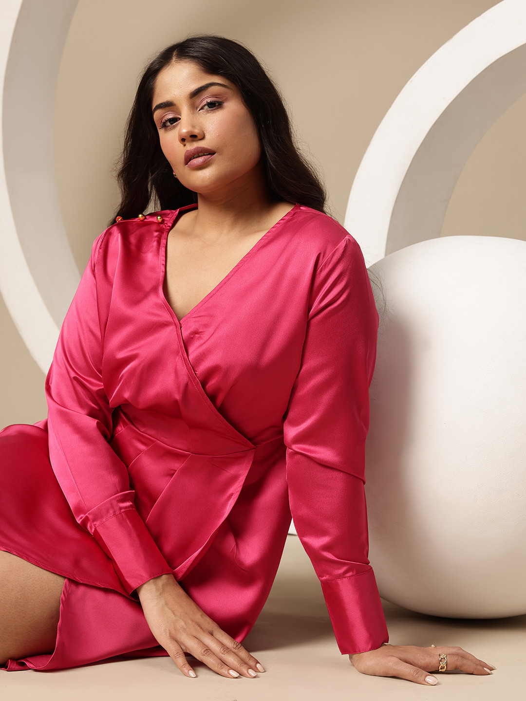Sztori Plus Size Satin Wrap Dress