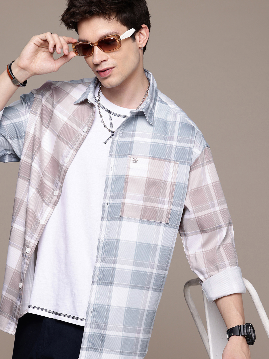 WROGN Checked Oversized Casual Shirt