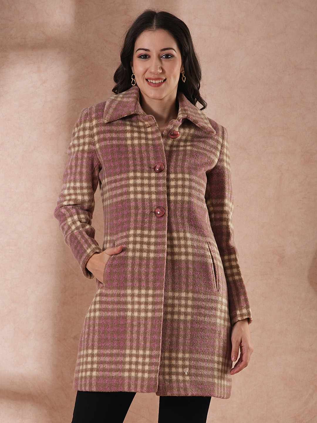 Globus Women Single-Breasted Faux Fur Trim Tailored Fit Winter Wear Overcoat