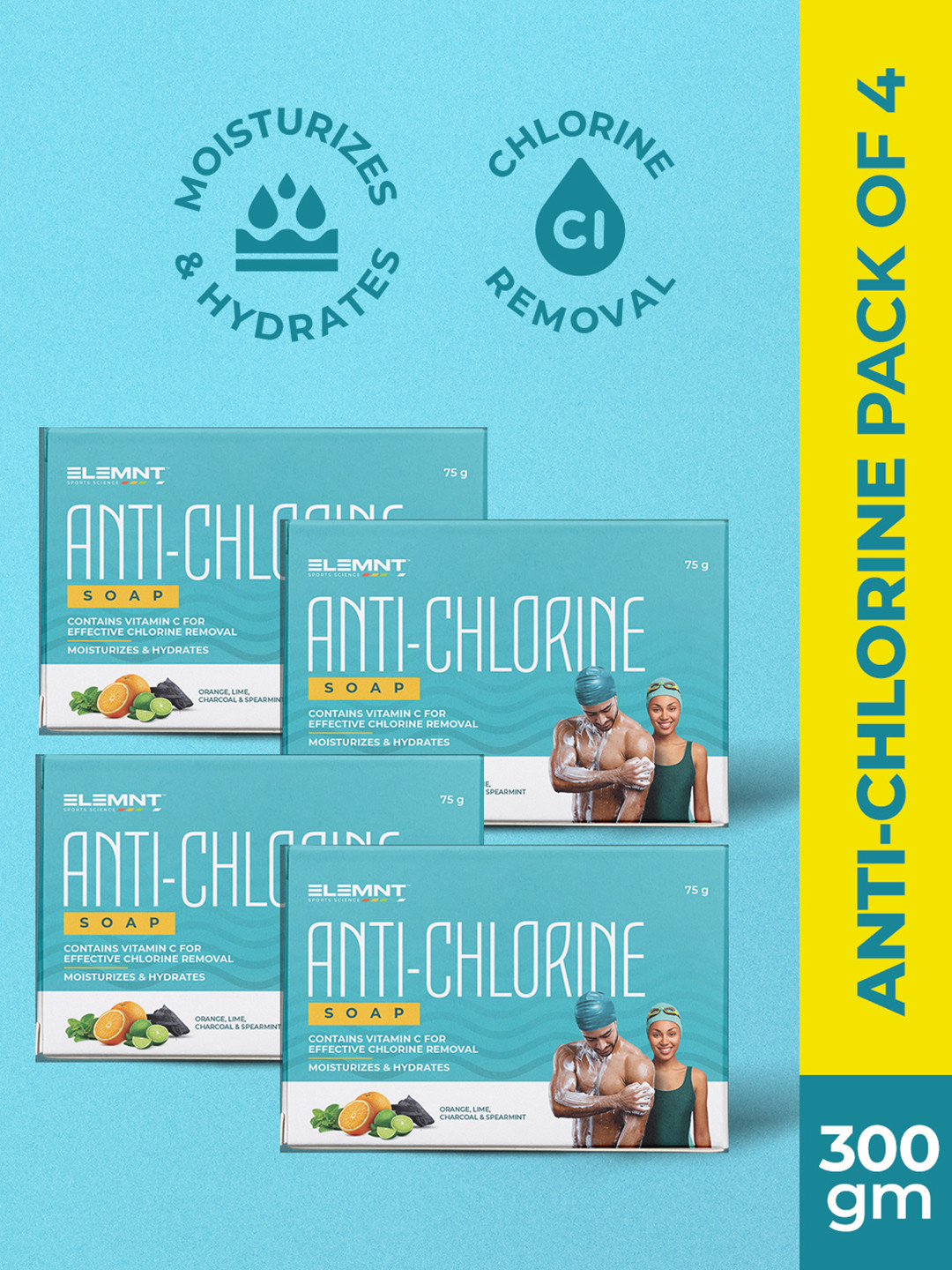 Elemnt Sports Science Set Of 4 Anti Chlorine Soap With Orange & Lime - 75 g Each
