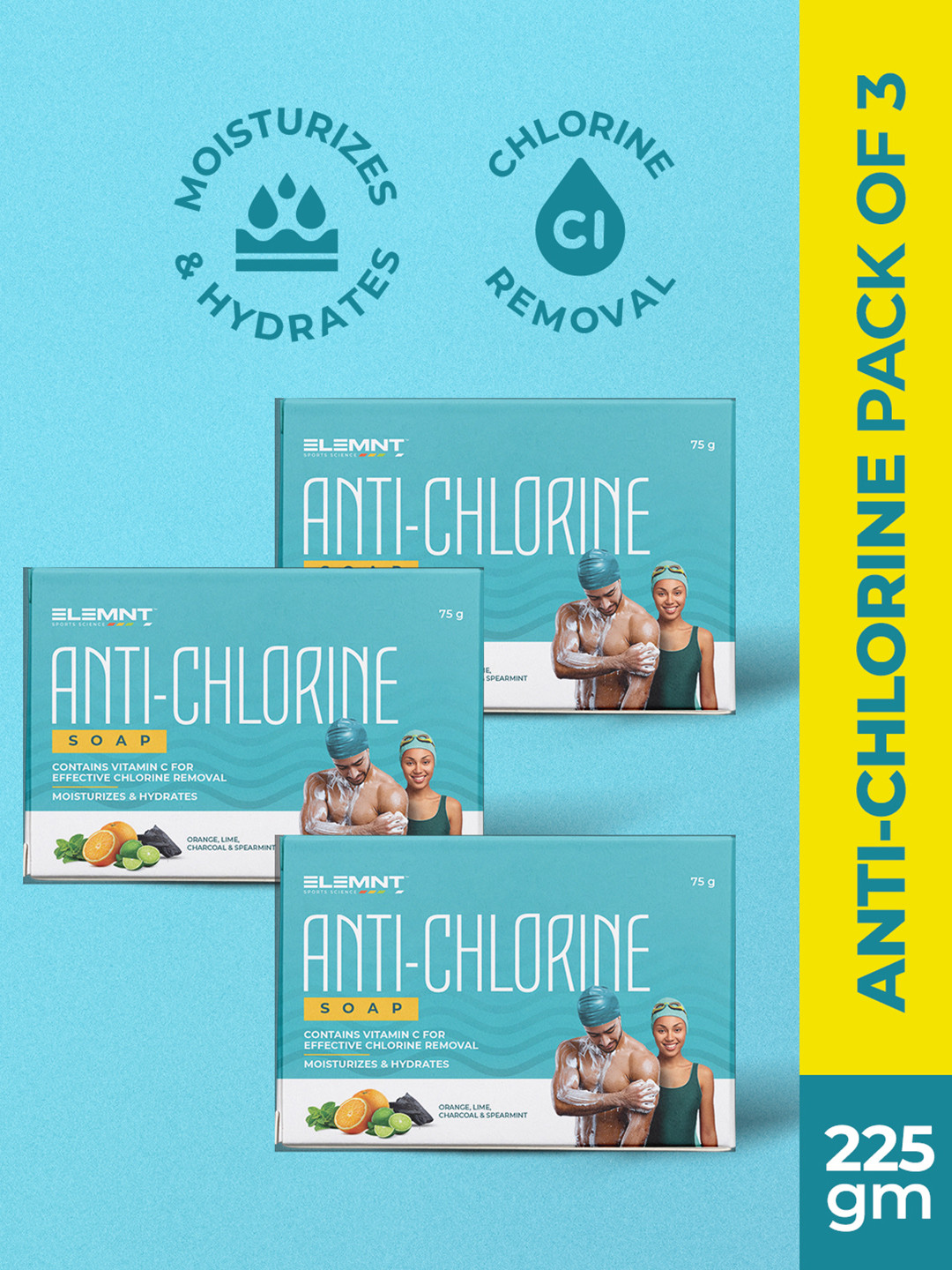 Elemnt Sports Science Set Of 3 Anti Chlorine Soap With Orange & Lime - 75 g Each