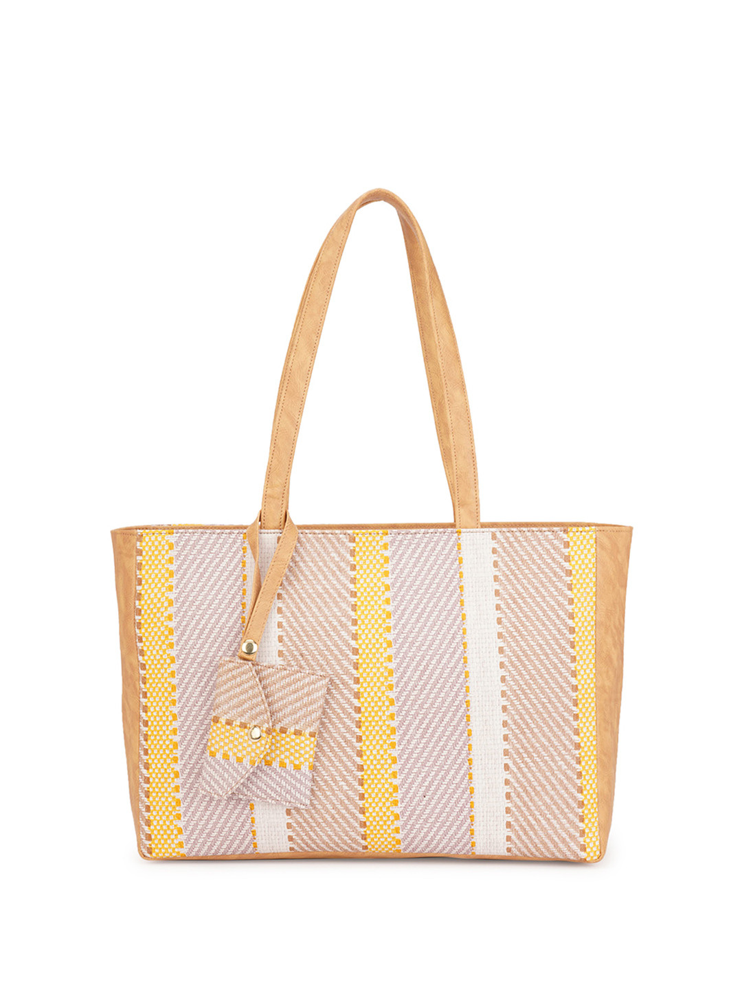 Globus Women Vegan Leather Jute Abstract Print Double Handle Tote Bag With Pouch