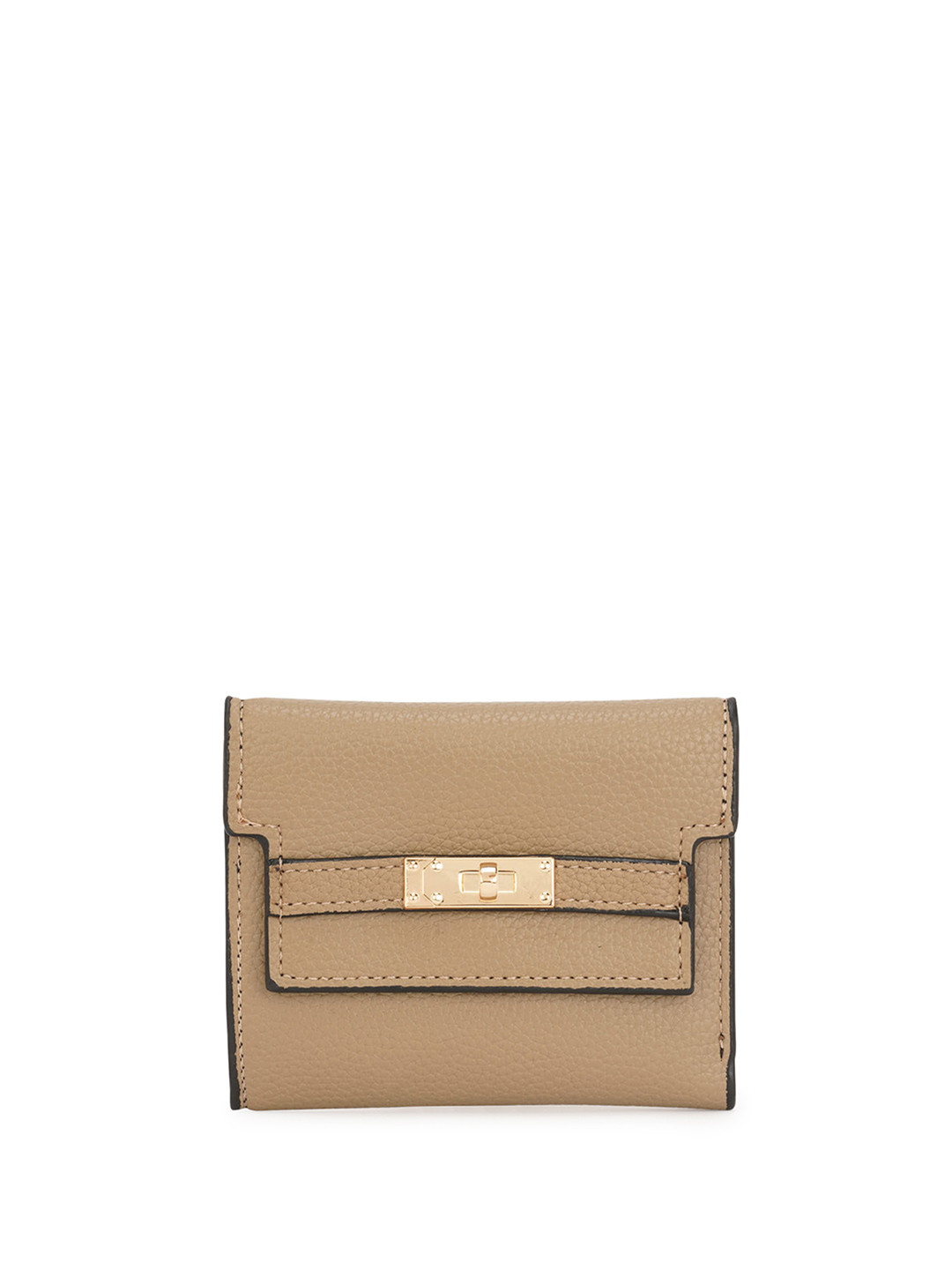 Globus Women Vegan Leather Textured Twist Lock Detail Three Fold Wallet