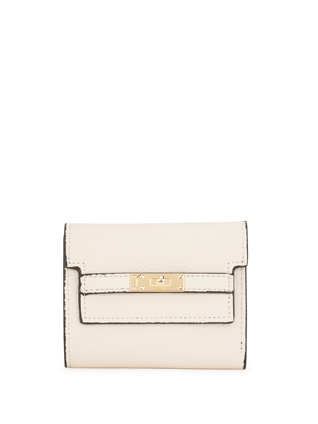 Globus Women Vegan Leather Textured Twist Lock Detail Three Fold Wallet