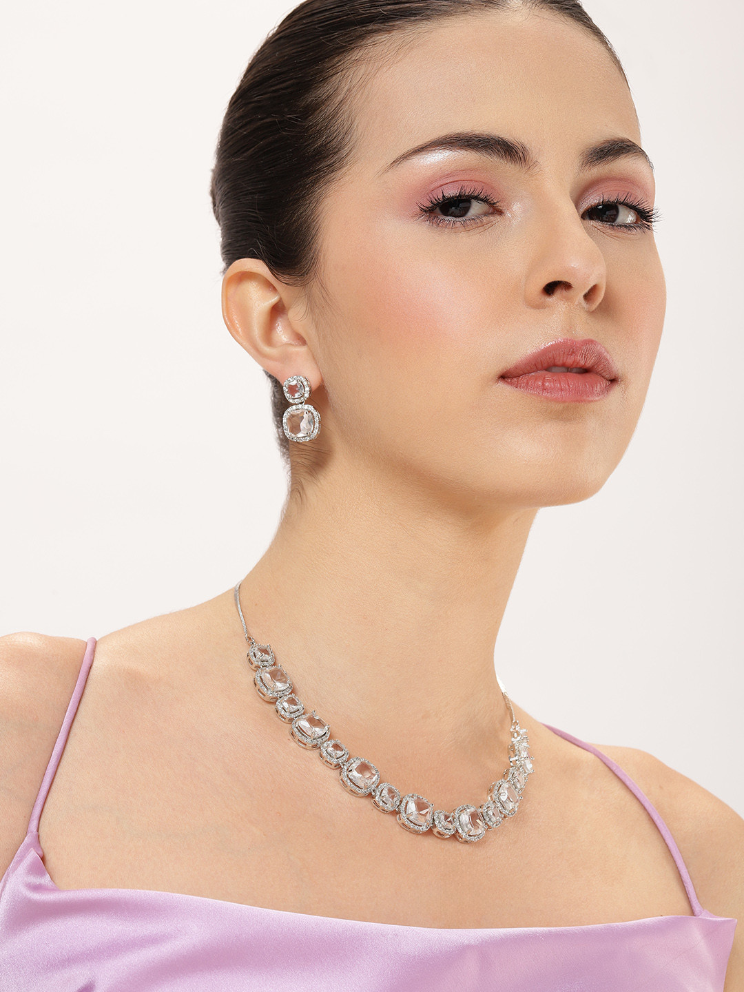 Niska Silver-Plated Cubic Zirconia Studded Jewellery Set