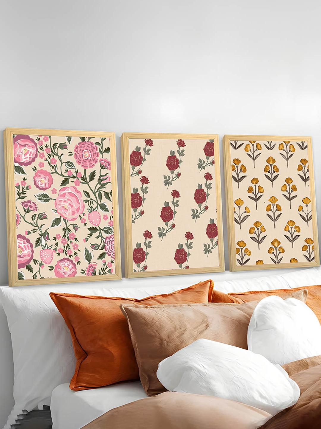 Art Street Floral Motif Synthetic Wood 3 Piece Wall Paintings Wall Art - 17.5 x 12.7 in