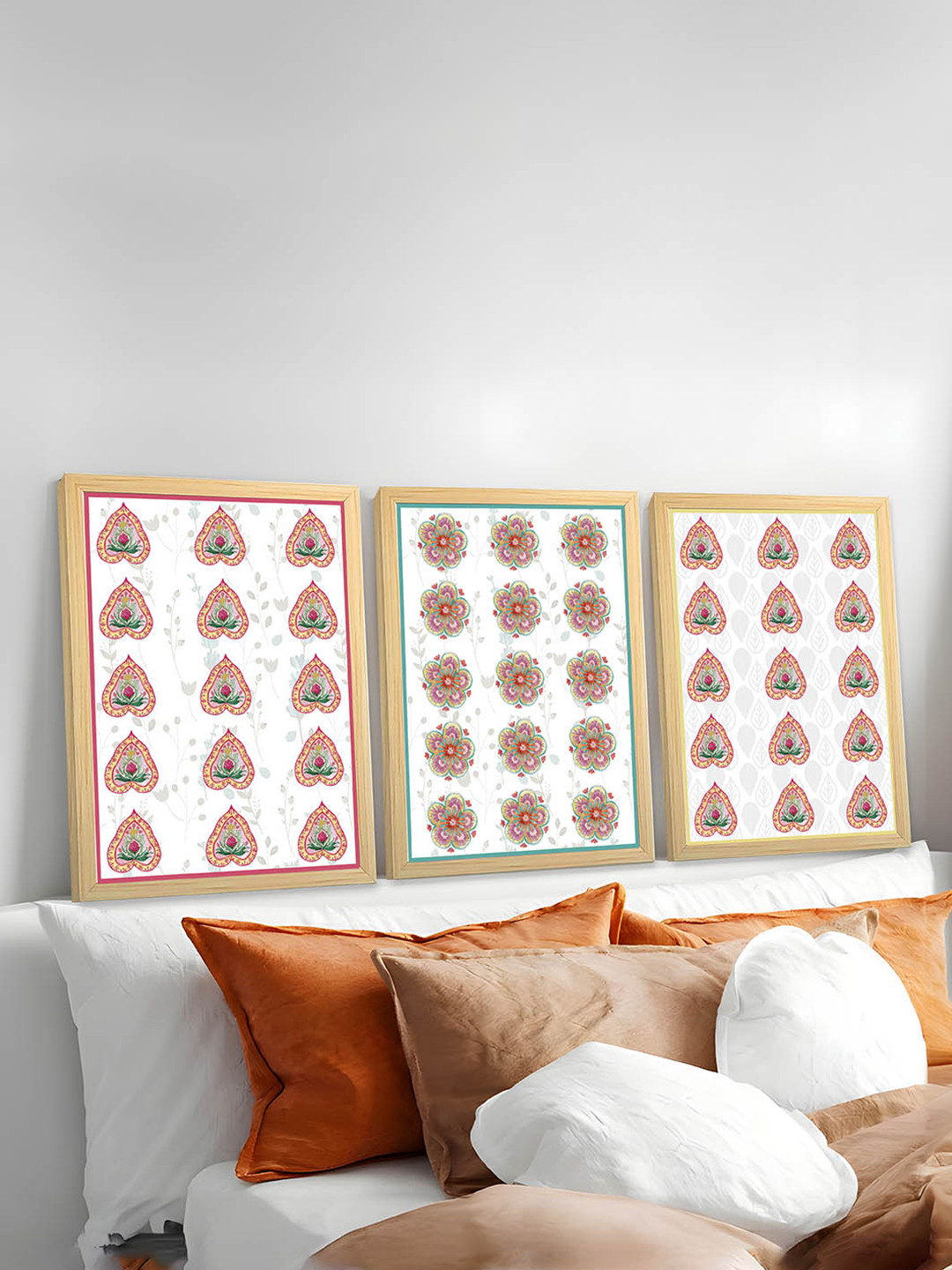 Art Street Purple & Pink 3 Pieces Indian Lotus Floral Motif Painting Wall Art