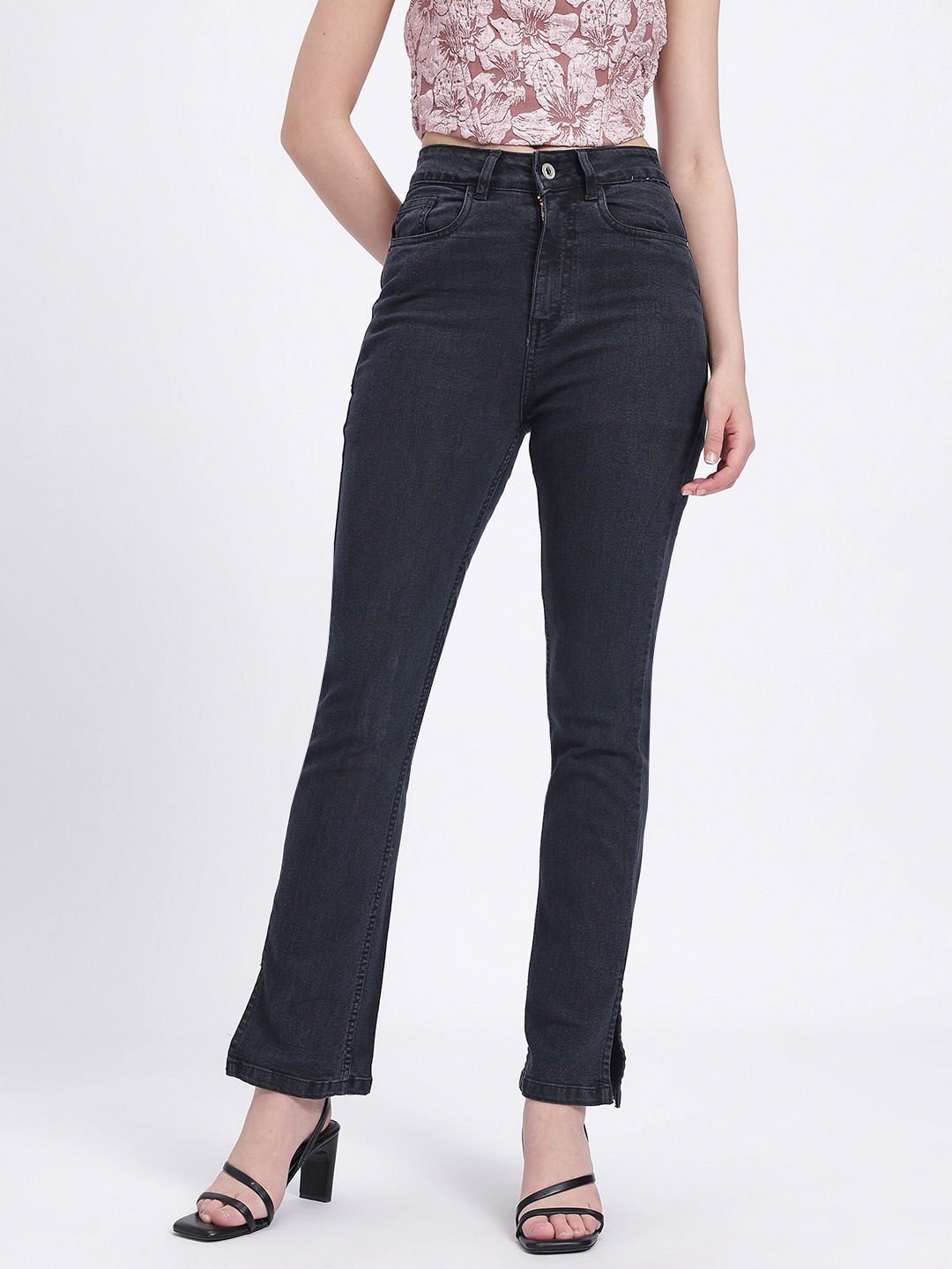 glitchez Women Mid-Rise Stretchable Straight Fit Jeans with Side Slits