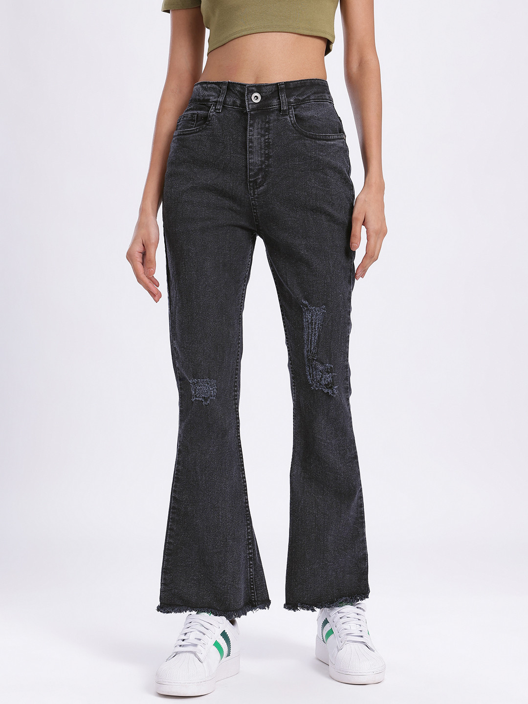 glitchez Women Distressed Flared Jeans