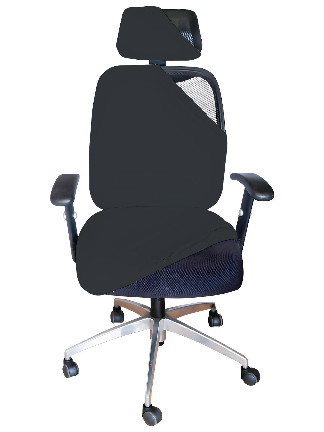 Lazi 200 GSM Dark Grey Stretchable Removable Office Chair Cover with Headrest Cover