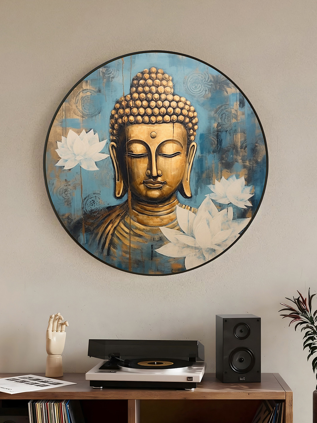 Art Street Lord Buddha Paper Wall Round Paintings Wall Art - 22 x 22 In
