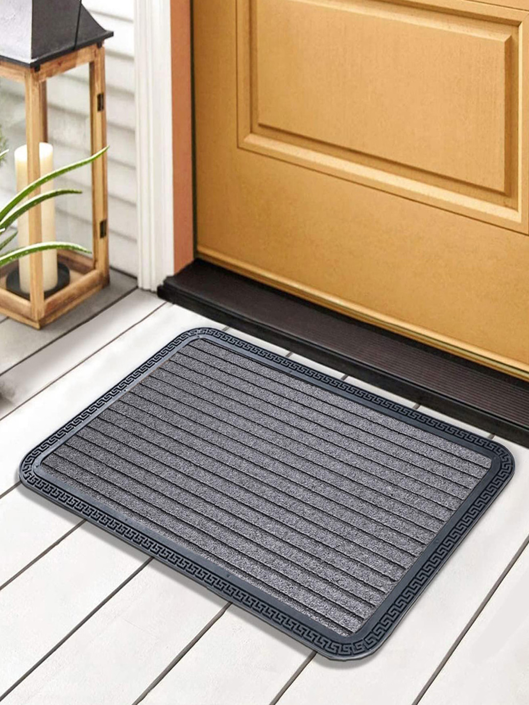 ANA Grey & Black Striped Rectangular Doormat