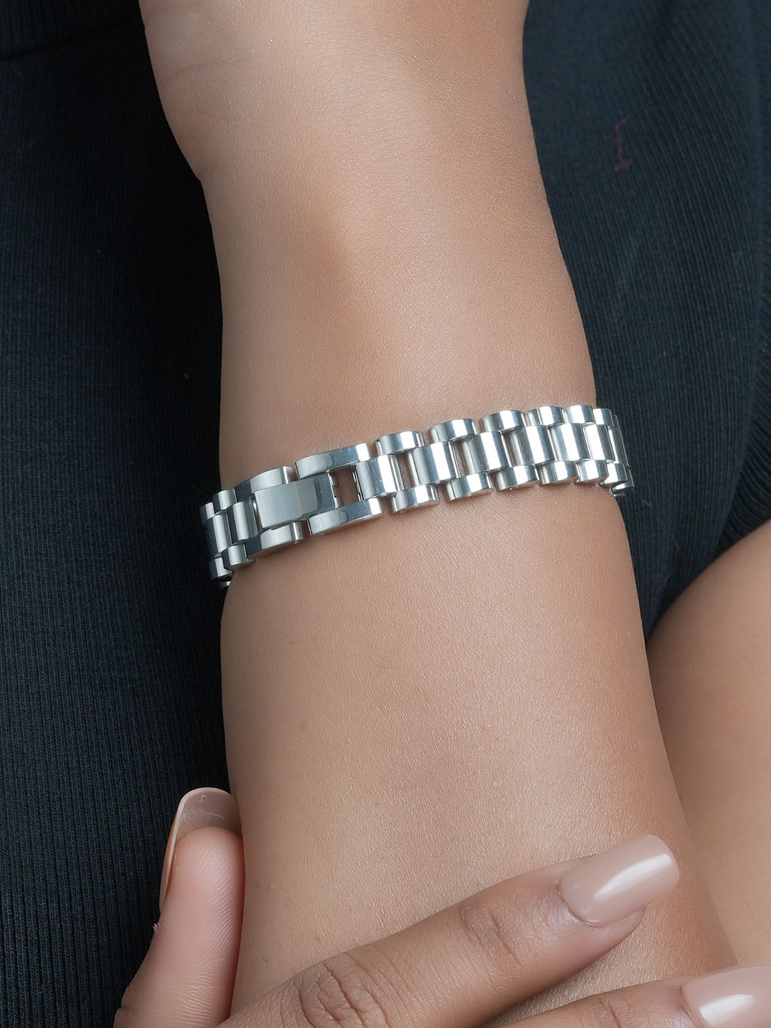 Aquastreet 18K Silver Plated Antitarnish Waterproof Wide Link Bracelet