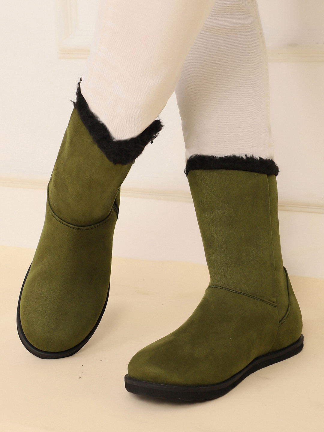 yoho Women High-Top Uggs Boot Suede Leather Finish with Fur Snow Winter Boot M-003