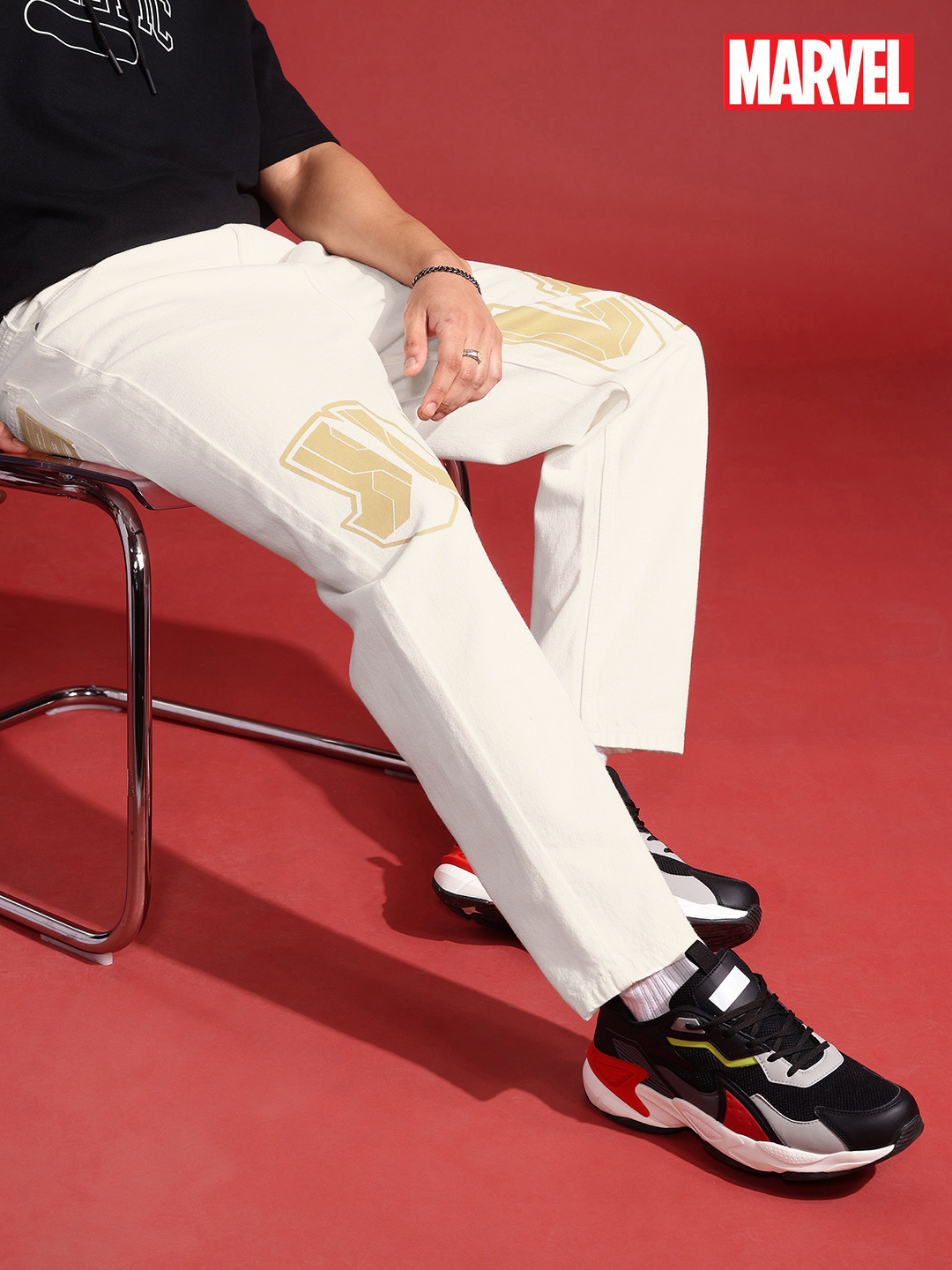 MARVEL STREET Straight Fit Printed Pure Cotton Jeans