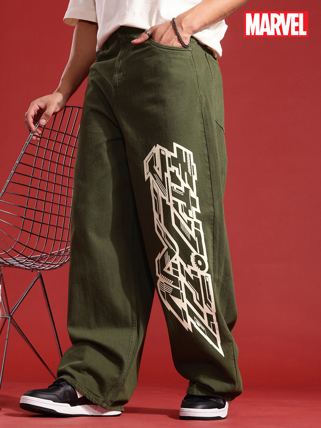 MARVEL STREET Men Wide Leg Printed Pure Cotton Jeans