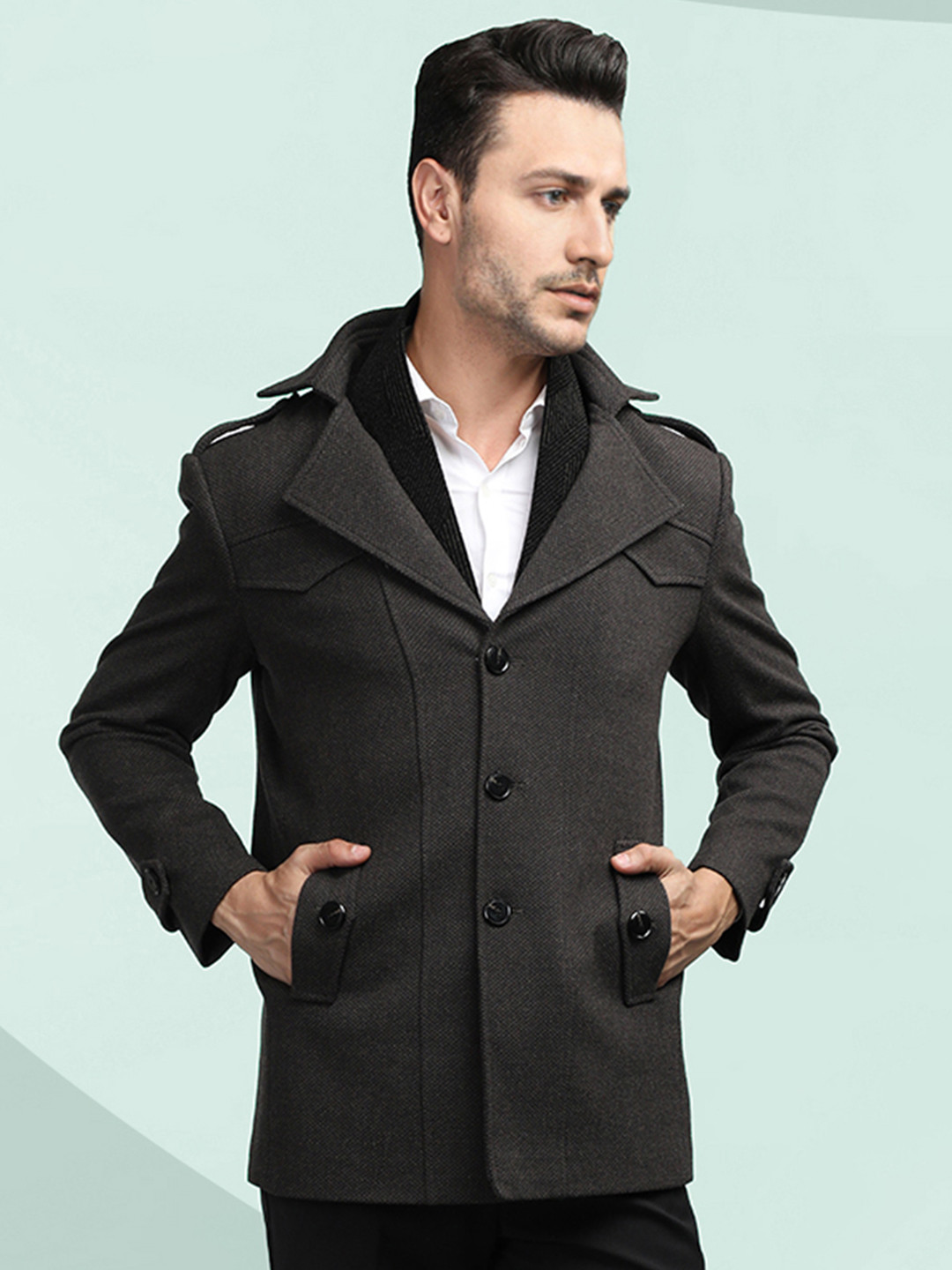 The Roadster Lifestyle Co Men Notched Lapel Single Breasted Winter Over Coat