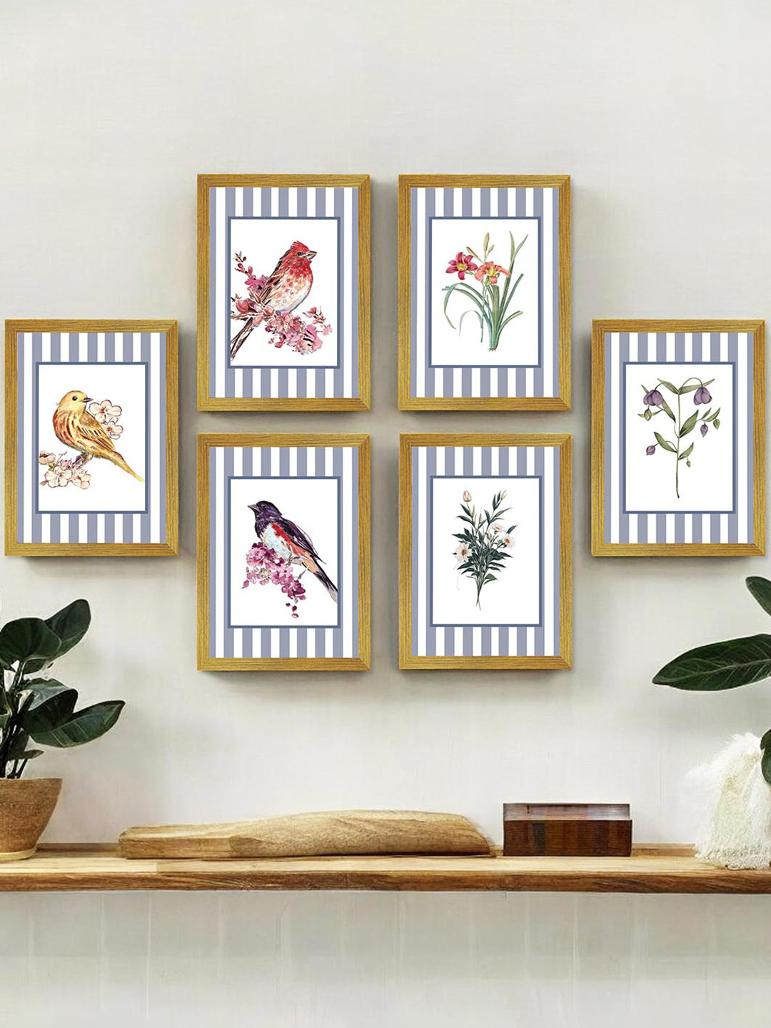 Art Street Synthetic Wood 6 Pcs Wall Living Room Rectangle Paintings Wall Art -4 x 3.46In