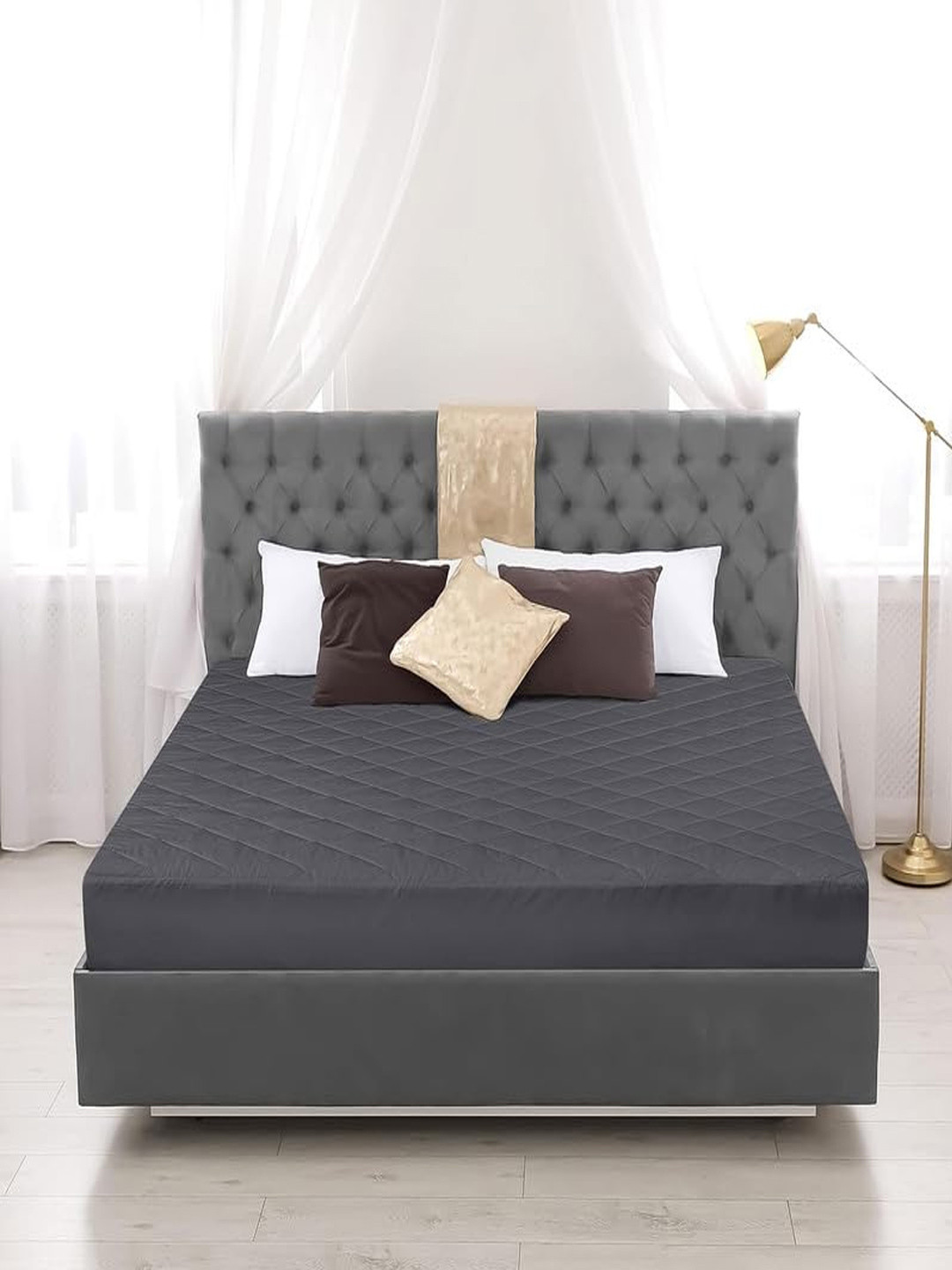 GADDA CO Grey Quilted King Size Waterproof & Soft Mattress Protector