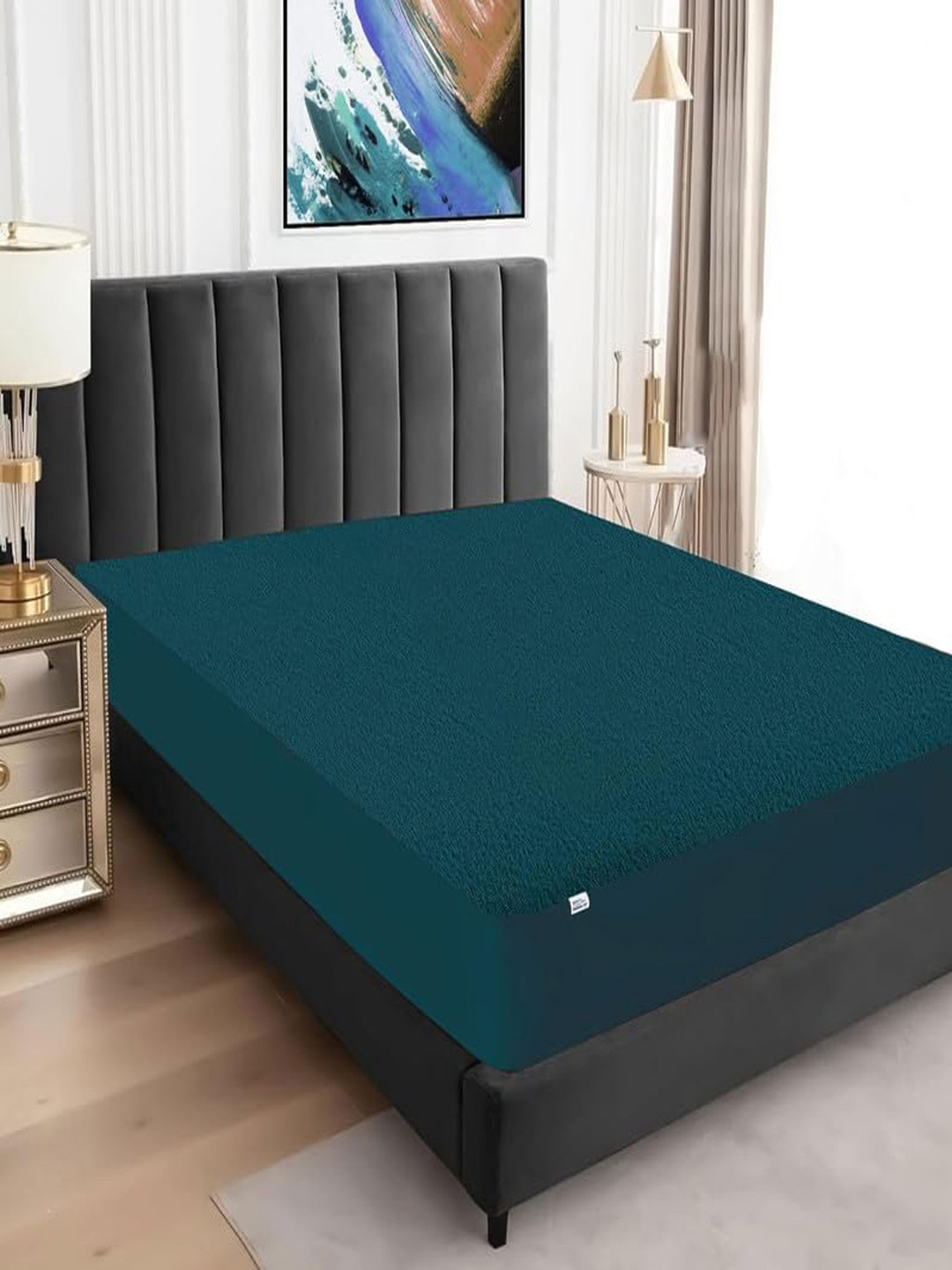 GADDA CO Teal Blue Waterproof Bamboo Feel Premium Cotton Queen Bed Mattress Protector