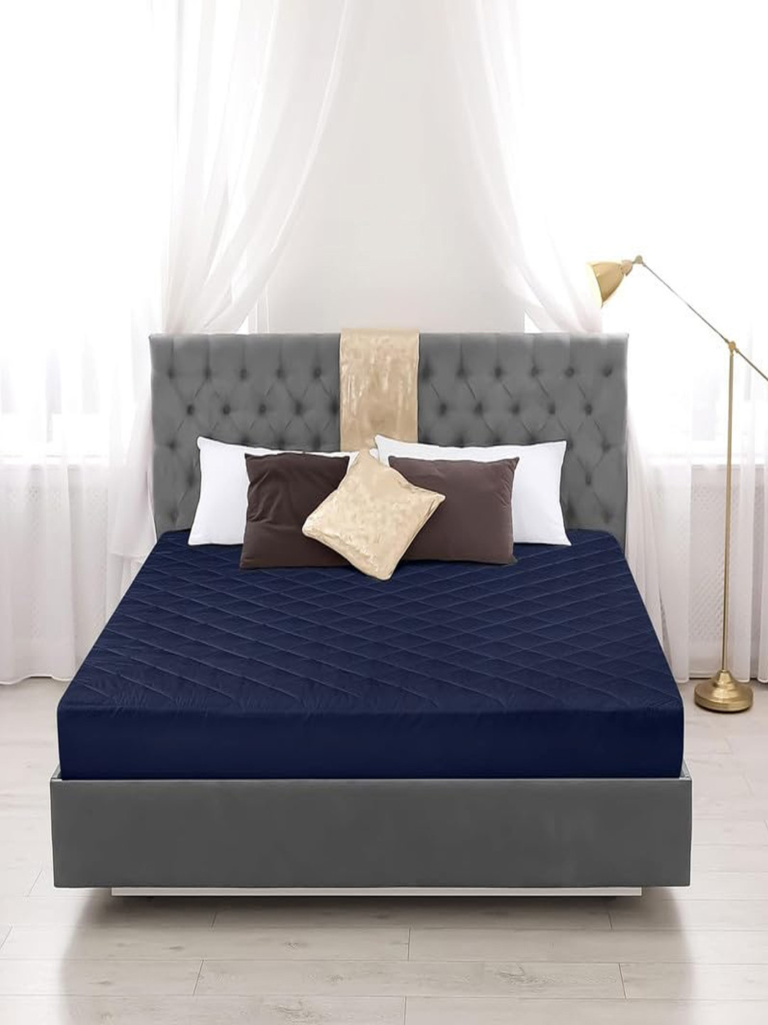 GADDA CO Dark Blue Quilted Queen Bed Soft & Waterproof Mattress Protector