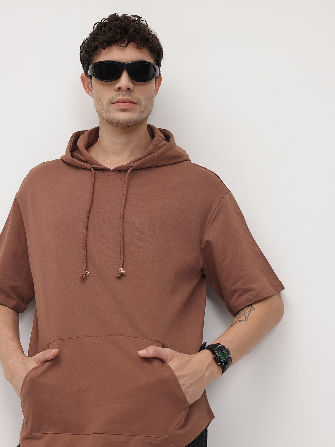 The Roadster Life Co. Pure Cotton Mocha Mousse Hooded Sweatshirt