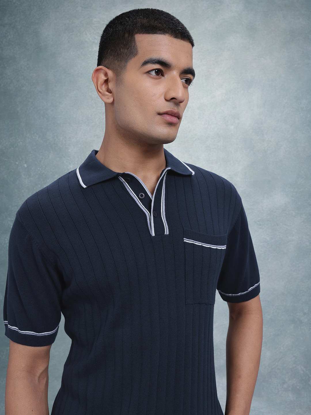 The Roadster Life Co. Ribbed Pure Cotton Polo Collar T-shirt