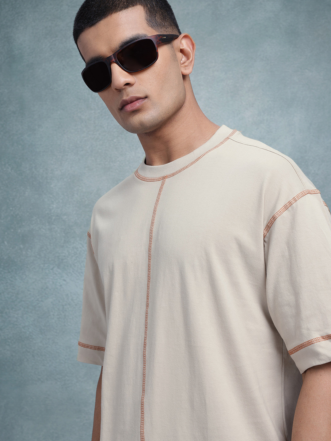 The Roadster Life Co. Contrast Stitch Pure Cotton Relaxed Fit T-shirt