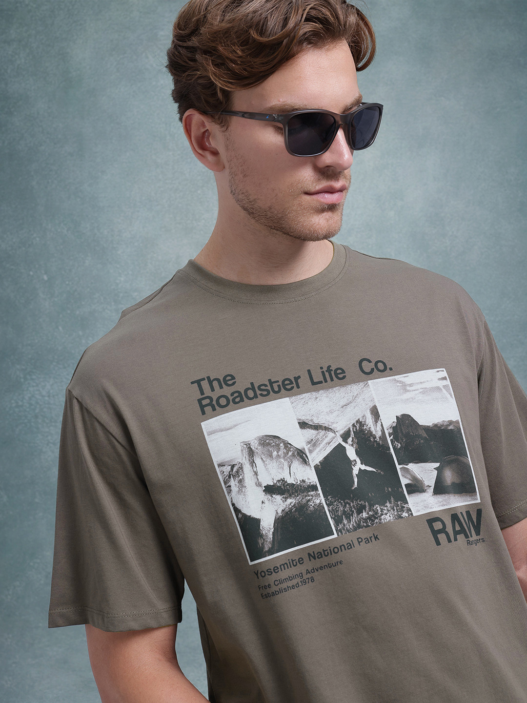 The Roadster Life Co. Photographic Printed Drop-Shoulder Sleeves Oversize T-shirt