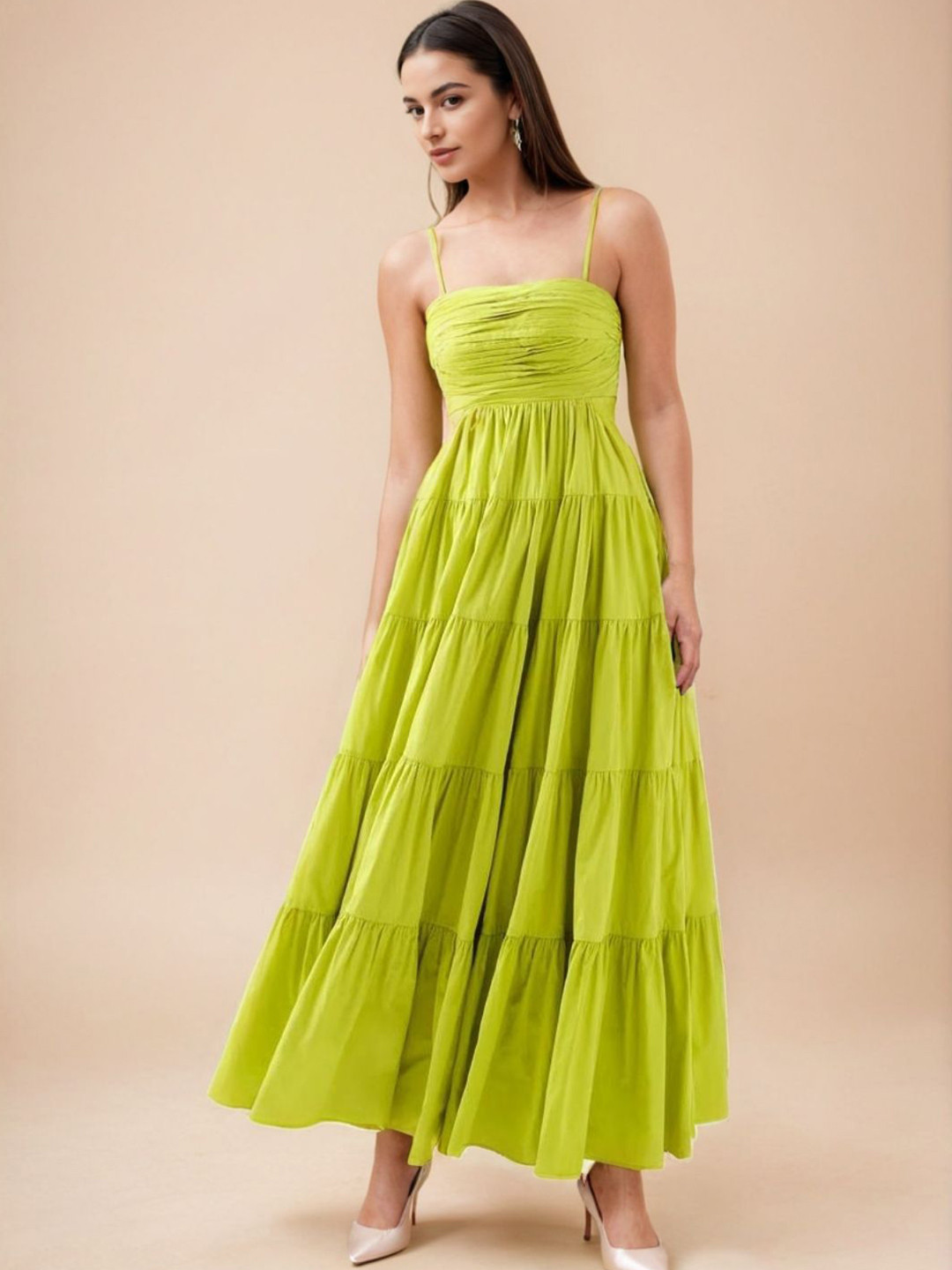 WomanLikeU Women Cotton Tiered Maxi Dress