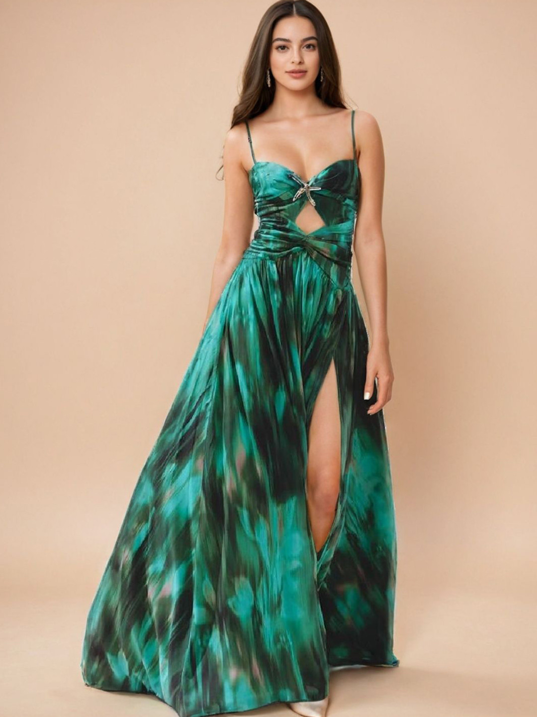 WomanLikeU Women Enchanted Forest Printed onokini With Flared Skirt