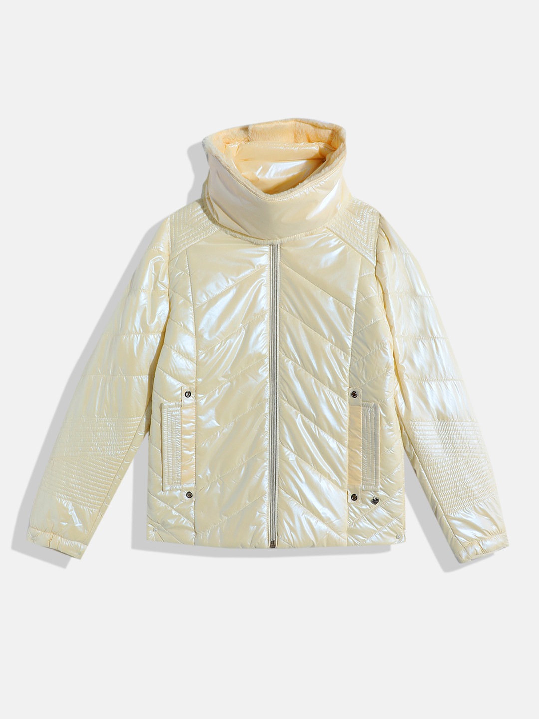 Monte Carlo Girls Sheen Finish Puffer Jacket with Neck Warmer